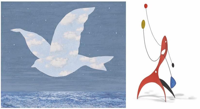 René Magritte, Le retour (circa 1950, estimate: £4,000,000-6,000,000)  Alexander Calder, The Ghost (1945, estimate; £800,000-1,200,000)