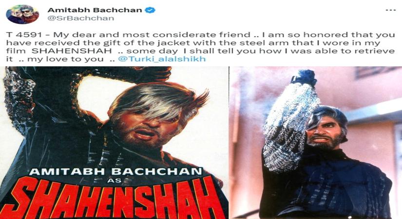 Big B gifts his iconic 'Shahenshah' jacket to 'considerate' friend in Saudi Arabia.(photo:Twitter)