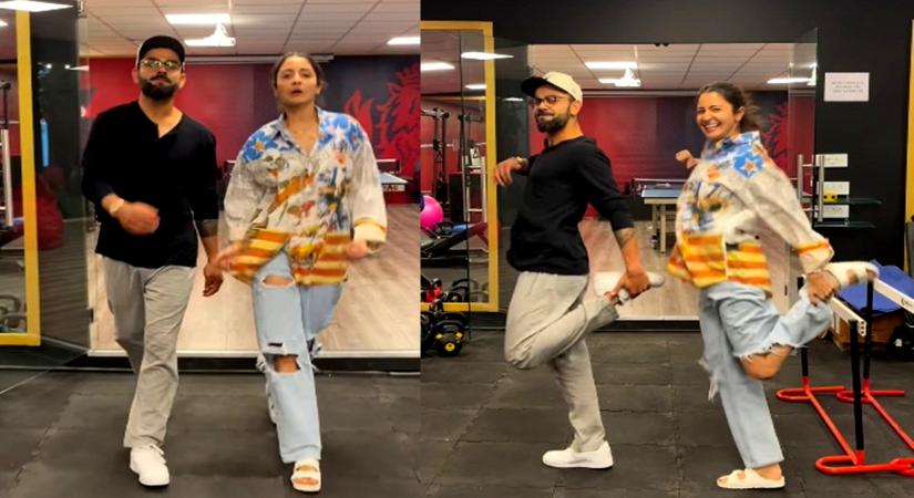 Anushka Sharma, Virat Kohli have a 'dance pe chance' in the gym.(photo:Instagram)