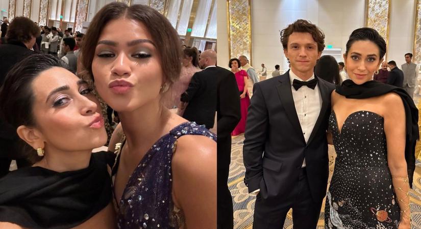 Fusing culture & fashion: Karisma Kapoor poses with Tom Holland, Zendaya.(Photo:instagram)