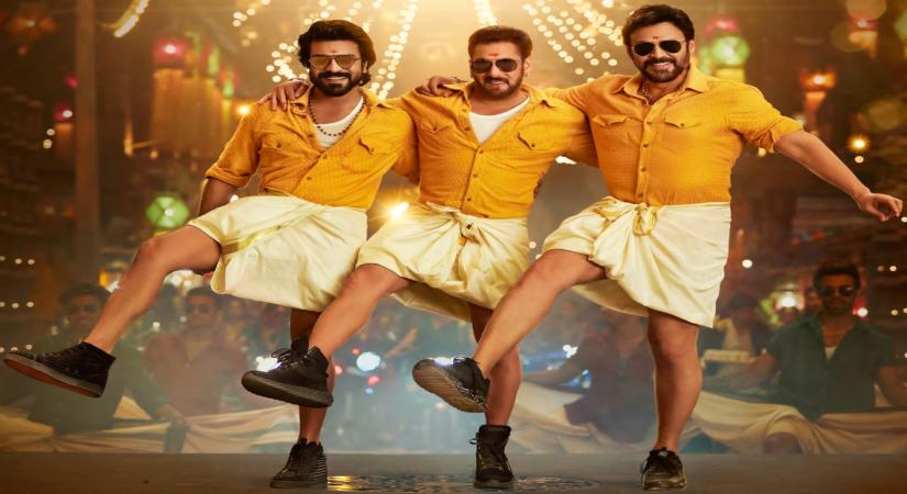 Salman, Venkatesh with Ram Charan do revamped version of 'Naatu Naatu' hookstep for 'Yentamma'.