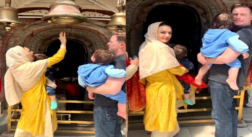 Preity Zinta, hubby Gene take their twins Jai, Gia for temple visit in Shimla.(photo:Instagram)