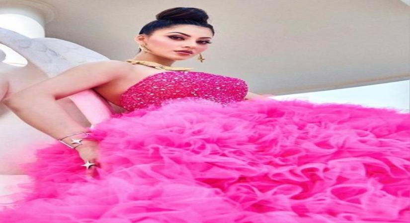 Urvashi's Cannes style: Necklace with intertwined alligators, pink Tulle gown