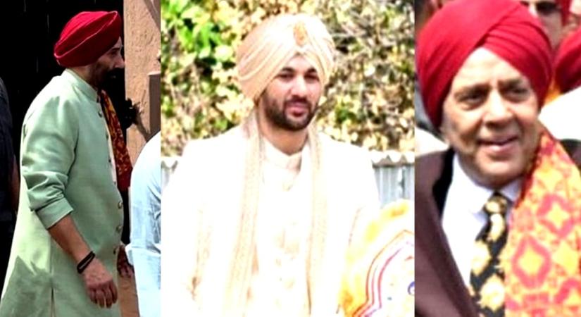 sunny deol at karan deol and drisha acharya wedding reception.