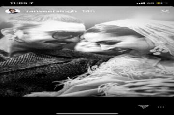 Ranveer Singh has never shied away from expressing his love for his wife, Deepika Padukone. On Friday, the actor shared a romantic black and white photograph of the couple taken at an award event here. In the image posted on Instagram Stories, Ranveer is seen whispering something in Deepika's ear as they smile.