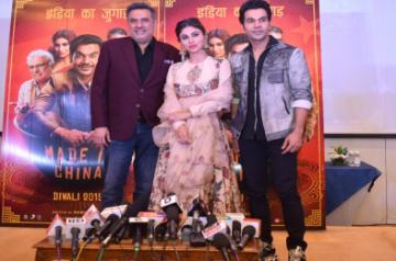 Mumbai: Actors Boman Irani, Rajkumar Rao and Mouni Roy during a press conference to promote their upcoming film "Made in China" in New Delhi on Oct 21, 2019. (Photo: Amlan Paliwal/IANS)
