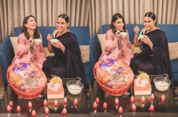 Bollywood besties Neha Dhupia and Soha Ali Khan are in the mood to treat their sweet tooth when they get together ahead of Diwali for a festive feast.