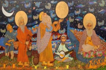 Seema Kohli, Blessing, 60 x 120 inches, Mixed media and gold leaf on canvas, 2015