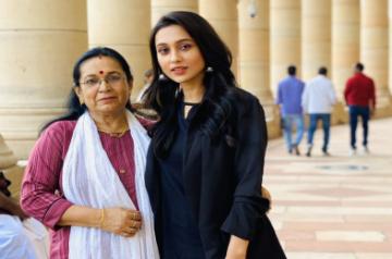Mimi Chakraborty with her mother on the 1st day of parliament session.