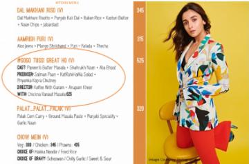 Cinephiles can take a step further to show their love for their favourite stars now by gorging on sumptuous dishes themed around actors like Alia Bhatt, Shah Rukh Khan and Salman Khan here. Hitchki, a restaurant here, unveiled a Bollywood thali, called "Gogo Tussi Great Ho -In line with its core theme of nostalgia and memories.