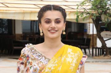 Mumbai: Actress Taapsee Pannu during the promotions of her upcoming film "Mission Mangal" in Mumbai on Aug 7, 2019. (Photo: IANS)