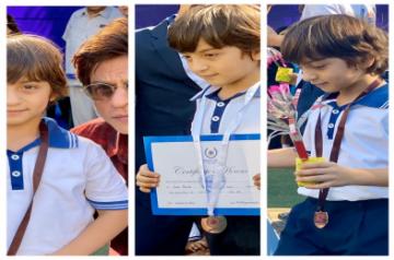 A proud father Shah Rukh Khan shared photographs of his youngest son AbRam, whom the superstar fondly called his "gold medal", after he won races. SRK on Friday took to Twitter, where he shared a photo collage of AbRam along with the medals and and certificates.