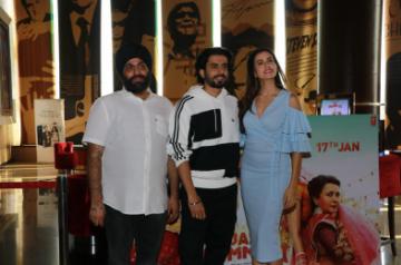 Mumbai: Actors Sunny Singh, Sonnalli Seygall and director Navjot Gulati at the trailer launch of film "Jai Mummy Di", in Mumbai on Dec 12, 2019. (Photo: IANS)