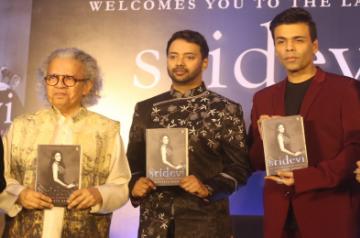 Mumbai: Author Satyarth Nayak along with with filmmaker Karan Johar and other dignitaries, unveils late actress Sridevi's biography "Sridevi: The Eternal Screen Goddess" written by him, in Mumbai on Dec 22, 2019. (Photo: IANS)