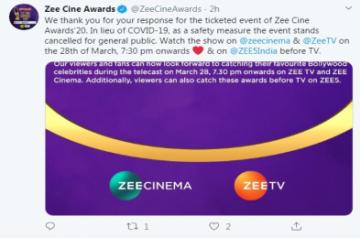 Zee Cine Awards 2020 will now only be shot as a televised show and it has been cancelled for the general public to avoid mass gatherings following the coronavirus outbreak.