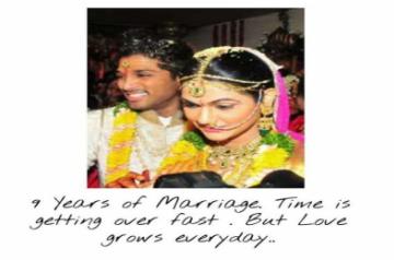 Southern superstar Allu Arjun penned a heart-melting note for his wife Sneha on their ninth marriage anniversary. He said that the time is getting over fast but love grows every day. Allu Arjun took to Instgram, where he shared a photograph from their wedding.