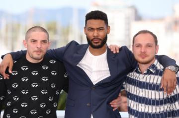 CANNES, May 16, 2019 (Xinhua) -- (L-R) Damien Bonnard, Djebril Zonga and Alexis Manenti pose during a photocall for the film "Les Miserables" at the 72nd Cannes Film Festival in Cannes, France, May 16, 2019. French director Ladj Ly's film "Les Miserables" will compete for the Palme d'Or with other 20 feature films during the 72nd Cannes Film Festival which is held from May 14 to 25. (Xinhua/Gao Jing/IANS)