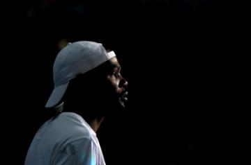 QUEZON CITY, July 8, 2018 (Xinhua) -- Kevin Durant of the Golden State Warriors looks on while attending a basketball exhibition during his one-day visit in Quezon City, the Philippines, July 8, 2018. (Xinhua/Rouelle Umali/IANS)