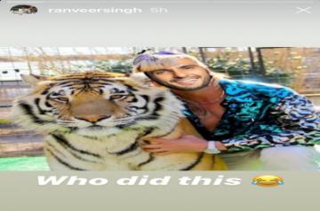 Ranveer Singh turns Joe Exotic in Tiger King meme.