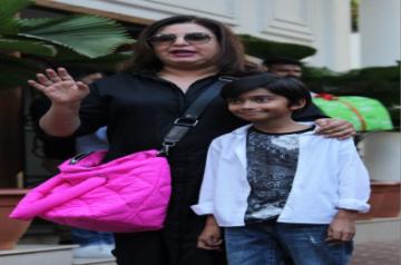 Mumbai: Filmmaker Farah Khan with her son Czar Kunder  during birthday celebrations of actress Shilpa Shetty's son Viaan in Mumbai on May 25, 2019. (Photo: IANS)