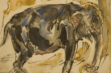 Ramkinkar Baij, A study of an Elephant, Bodh Gaya, Watercolor on Paper, Source NGMA