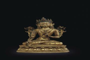 A GILT-BRONZE FIGURE OF PADMAPANI LOKESHVARA