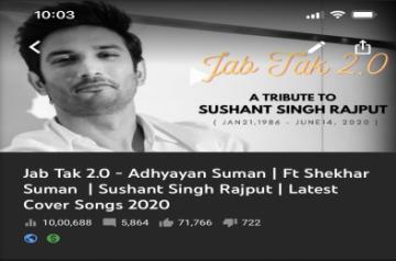 Adhyayan thanks #SSRWarriors for helping his tribute song touch a million hearts