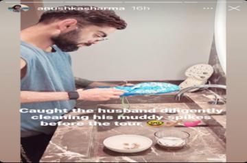 Anushka shares glimpse of hubby Virat 'diligently' cleaning his.
