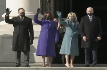 Right to left: Second Gentleman Doug Emhoff, Vice President Kamala Harris, First Lady Dr Jill Biden, President Joe Biden. Source: IANS 