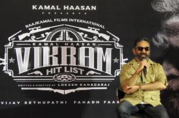 New Delhi : Actor Kamal Haasan interacting with media persons during a promotional event for his upcoming film Vikram in New Delhi on Thursday, May 26, 2022. (Photo: Anupam Gautam/ IANS)