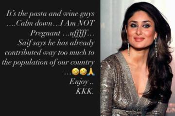 Kareena's witty reaction to pregnancy rumours: It's the pasta and wine.(photo:instagram)