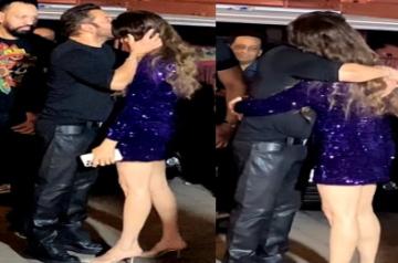 Salman kisses ex-girlfriend Sangeeta Bijlani's forehead as she leaves from his B'day bash.