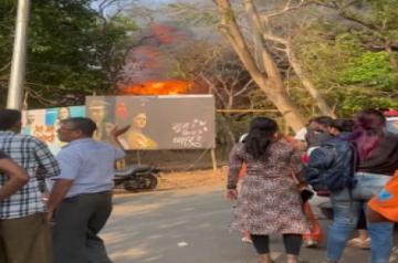 Fire engulfed the sets of a teleserial 'Ghum Hai Kisike Pyar Mein' at a studio in Dadasaheb Phalke Fil City, here on Friday evening. No casualties.
