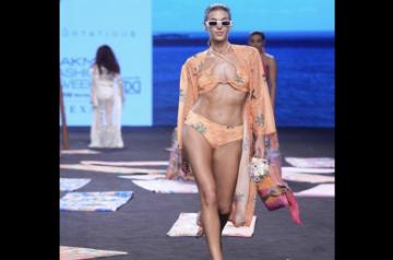 Model in a peach motif bikini from Flirtatious