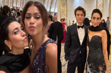 Fusing culture & fashion: Karisma Kapoor poses with Tom Holland, Zendaya.(Photo:instagram)